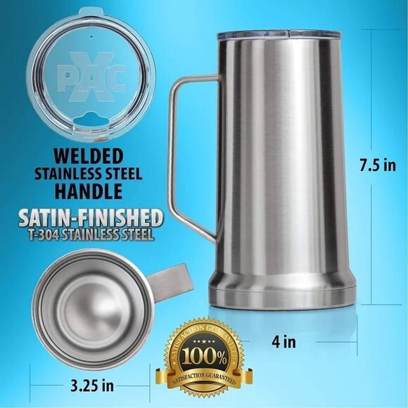 XPAC 22 Ounce Beer Stein with Lid and Handle Stainless Steel - Picture 3 of 10